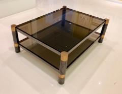 Karl Springer Karl Springer Brass and Gunmetal Coffee Table Signed - 1046940