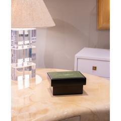Karl Springer Karl Springer Chic Lidded Box with Green Shagreen Lacquer Top 1980s Signed  - 4299733