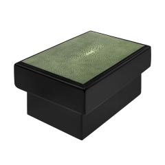 Karl Springer Karl Springer Chic Lidded Box with Green Shagreen Lacquer Top 1980s Signed  - 4299736