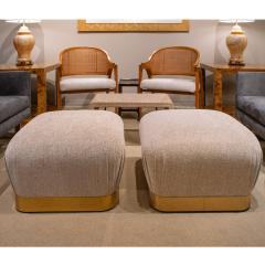 Karl Springer Karl Springer Chic Pair of Souffle Ottomans with Brass Bases 1970s - 3748200