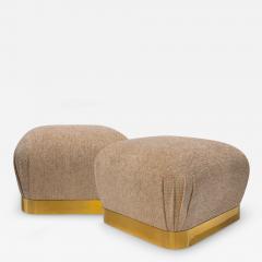 Karl Springer Karl Springer Chic Pair of Souffle Ottomans with Brass Bases 1970s - 3751380