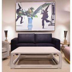 Karl Springer Karl Springer Chinese Cube Style Coffee Table in Beige Lacquered Linen 1980s - 4218662