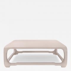 Karl Springer Karl Springer Chinese Cube Style Coffee Table in Beige Lacquered Linen 1980s - 4219166