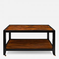 Karl Springer Karl Springer Coffee Table in Figured Zebrawood and Black Lacquer 1980s - 4225725