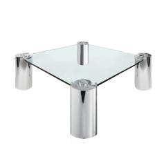Karl Springer Karl Springer Coffee Table with Sculpture Leg in Chrome 1980s Signed  - 2994422