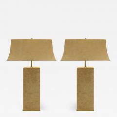 Karl Springer Karl Springer Elegant Pair Of Table Lamps In Brass And Beige Suede 1970s - 1288814