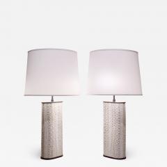 Karl Springer Karl Springer Exceptional Pair of Table Lamps in Bronze Covered in Boa 1970s - 1965967