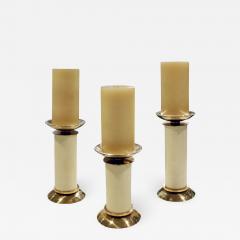 Karl Springer Karl Springer Exceptional Set of 3 Candle Holders in Brass and Shagreen 1980s - 853424
