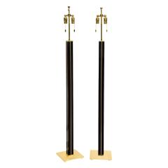 Karl Springer Karl Springer Exquisite Pair of Floor Lamps in Black Lacquer and Brass 1980s - 3502921