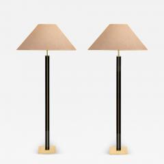 Karl Springer Karl Springer Exquisite Pair of Floor Lamps in Black Lacquer and Brass 1980s - 3505340