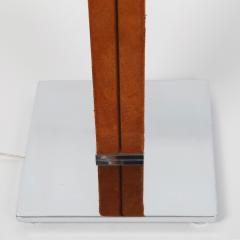 Karl Springer Karl Springer Floor Lamp In Suede And Chrome with Glass Table 1970s - 1525280