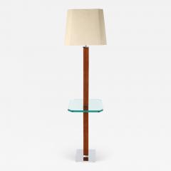 Karl Springer Karl Springer Floor Lamp In Suede And Chrome with Glass Table 1970s - 1525644