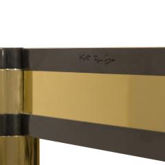 Karl Springer Karl Springer Game Table in Brass Gunmetal with Lizard Leather 1980s Signed  - 4011308