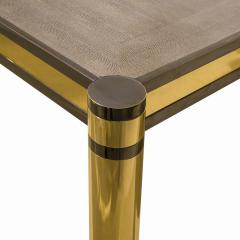 Karl Springer Karl Springer Game Table in Brass Gunmetal with Lizard Leather 1980s Signed  - 4011309