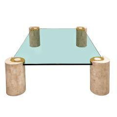 Karl Springer Karl Springer Large Coffee Table with Sculpture Leg in Tessellated Coral 1980s - 3258443