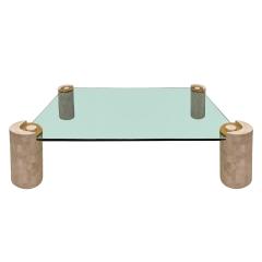 Karl Springer Karl Springer Large Coffee Table with Sculpture Leg in Tessellated Coral 1980s - 3258444