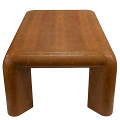 Karl Springer Karl Springer Mark II Brown Lizard Embossed Leather Coffee Table 1983 Signed  - 3283749
