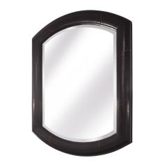 Karl Springer Karl Springer Marmol Style Mirror in Black Leather and Bronze 1980s Signed  - 2397574
