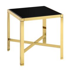 Karl Springer Karl Springer Metal End Table in Brass with Black Glass Top 1980s - 2088277