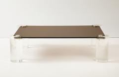 Karl Springer Karl Springer Mid Century 1980s Lucite and Brass Smoked Glass Coffee Table  - 4155228