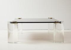 Karl Springer Karl Springer Mid Century 1980s Lucite and Brass Smoked Glass Coffee Table  - 4155229