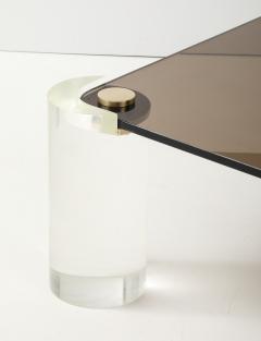 Karl Springer Karl Springer Mid Century 1980s Lucite and Brass Smoked Glass Coffee Table  - 4155234