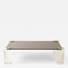 Karl Springer Karl Springer Mid Century 1980s Lucite and Brass Smoked Glass Coffee Table  - 4159663