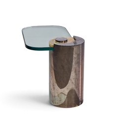 Karl Springer Karl Springer Mid Century Sculpture Leg Gunmetal and Glass Side Table - 4800724