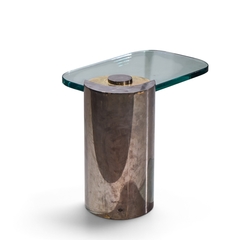 Karl Springer Karl Springer Mid Century Sculpture Leg Gunmetal and Glass Side Table - 4800726