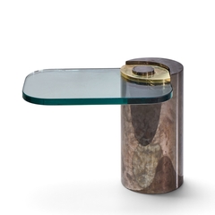 Karl Springer Karl Springer Mid Century Sculpture Leg Gunmetal and Glass Side Table - 4800862