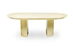 Karl Springer Karl Springer Modern Oval Top and Dual Demilune Base Parchment Dining Table - 4273523
