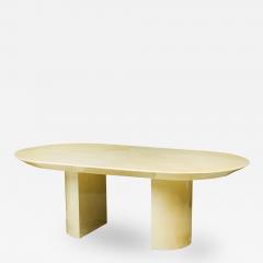 Karl Springer Karl Springer Modern Oval Top and Dual Demilune Base Parchment Dining Table - 4288148