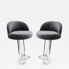 Karl Springer Karl Springer Pair of Cantilevered Stainless Steel Bar Stools 1980s - 1175212