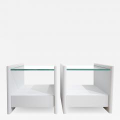 Karl Springer Karl Springer Pair of Gray Lacquered Linen Bedside Tables 1980s - 2853889