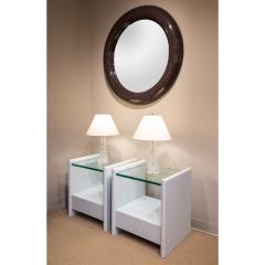 Karl Springer Karl Springer Pair of Gray Lacquered Linen Bedside Tables 1980s - 3328170