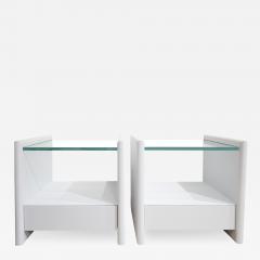 Karl Springer Karl Springer Pair of Gray Lacquered Linen Bedside Tables 1980s - 3333571