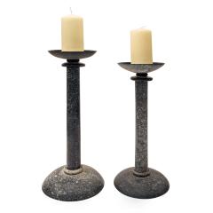 Karl Springer Karl Springer Pair of Hand Blown Black Glass Candle Holders 1980s Signed  - 3171956