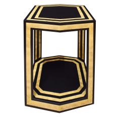 Karl Springer Karl Springer Pair of Hexagonal End Tables in Black and Bone Lacquer 1970s - 1906933