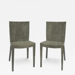 Karl Springer Karl Springer Pair of J M F Chairs in Gray Goatskin Lacquer 1980s - 3893372