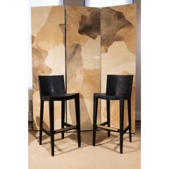 Karl Springer Karl Springer Pair of JMF Barstools in Black Lizard Leather 1986 Signed  - 2703248