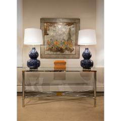 Karl Springer Karl Springer Pair of Mandarin Table Lamps in Deep Blue Glaze 1980s - 3143140