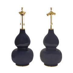 Karl Springer Karl Springer Pair of Mandarin Table Lamps in Deep Blue Glaze 1980s - 3143142
