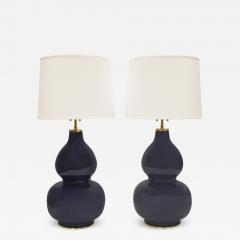 Karl Springer Karl Springer Pair of Mandarin Table Lamps in Deep Blue Glaze 1980s - 3143837
