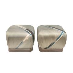 Karl Springer Karl Springer Pair of Souffle Ottomans with Polished Gunmetal Bases 1970s - 2876154