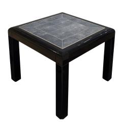 Karl Springer Karl Springer Pair of Stunning Black Lacquer Shagreen Top End Tables 1980s - 3148871