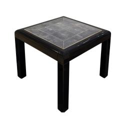 Karl Springer Karl Springer Pair of Stunning Black Lacquer Shagreen Top End Tables 1980s - 3148872