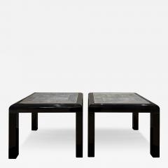 Karl Springer Karl Springer Pair of Stunning Black Lacquer Shagreen Top End Tables 1980s - 3150587