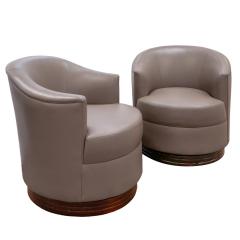 Karl Springer Karl Springer Pair of Sumptuous Leather Swivel Chairs 1980s - 3484314