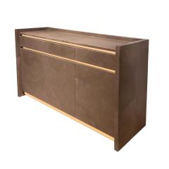 Karl Springer Karl Springer Rare Credenza in Taupe Leather and Brass 1985 Signed and Dated  - 2842650