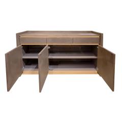 Karl Springer Karl Springer Rare Credenza in Taupe Leather and Brass 1985 Signed and Dated  - 2842652